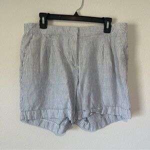 Boden Striped Linen Shorts sz 14 White Blue Beach Coastal Resort Casual Preppy